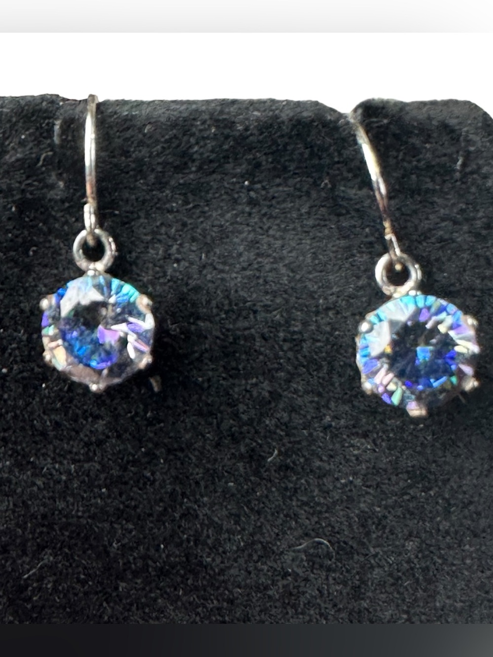 Vtg Signed FC 925 Sterling 2ct Mystic Rainbow Quartz Drop Earrings 1” Prismatic